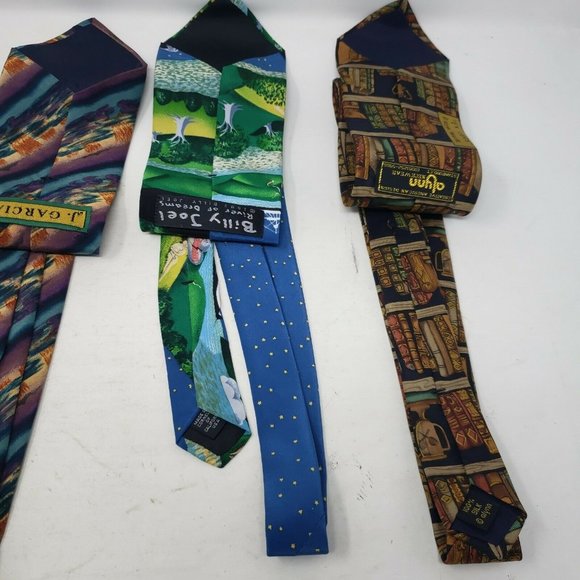 Vintage Lot of 4 J.Garcia Billy Joel Silk Neckties Mens 90s USA Books Music Art - Picture 5 of 5